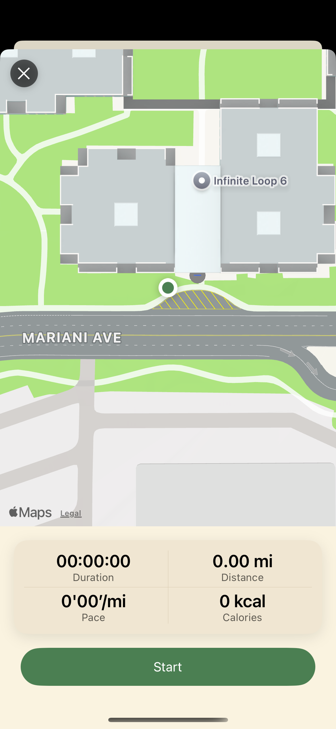 Run modal (map + pace + distance)